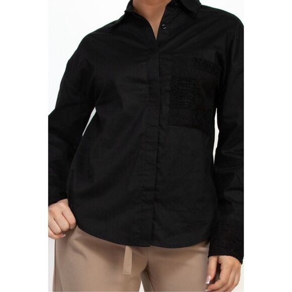 Black lace long sleeve button up shirt - Picture 3 of 12